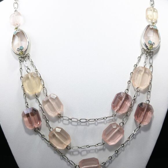 Monet Pink & Silver Multi Strand Beaded Necklace, 21 Inches - Picture 5 of 8